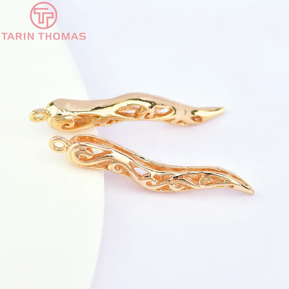 (5953) 6PCS 6x28.5MM 24K Gold Color Brass Chili Shape Hollow Out Charm Pendant High Quality Jewelry Making Findings Accessorie