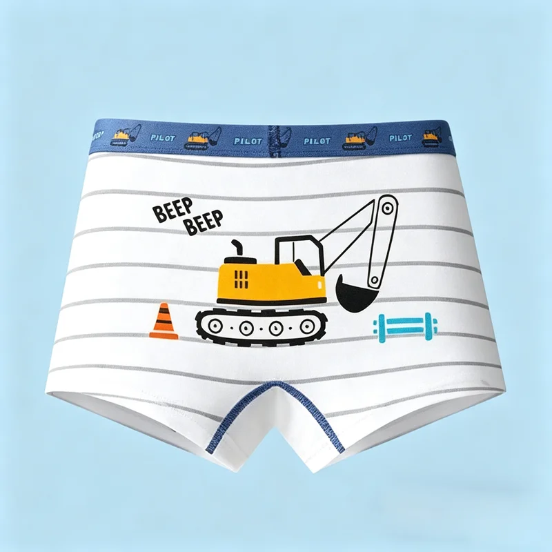 Jungenunterwäsche aus Baumwolle mit flachem Eckdesign, Astronauten- und Baufahrzeug-Motiv, blau-grün-weiße Farbe, Panda-Höschen, Kinderkleidung – Detail 14