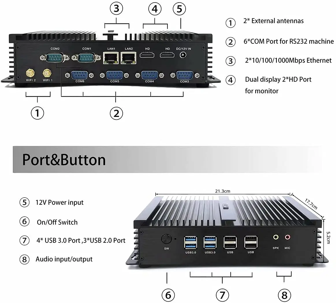 Промышленный мини-ПК с 6 COM, двойным HDMI, Intel Core i7 4500U i5 4200U 5287U i3 5005U 2955U