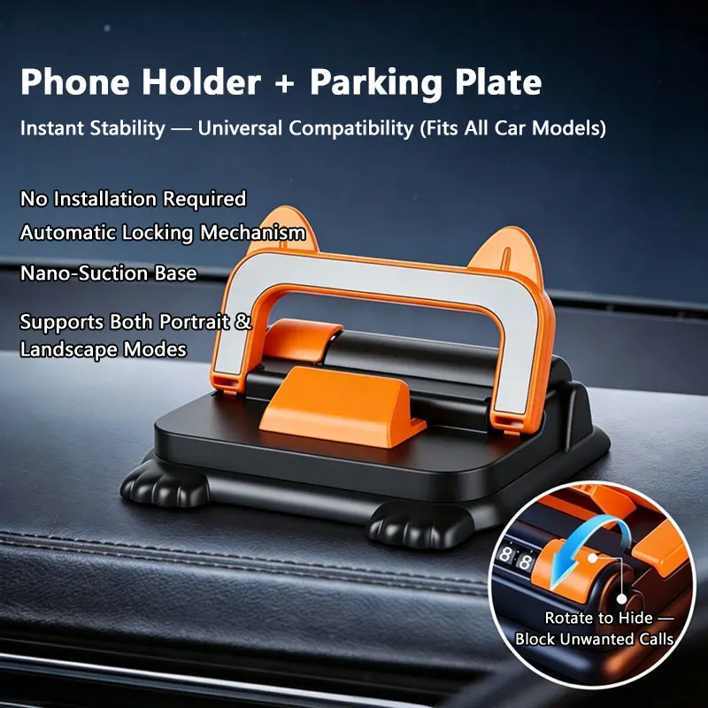 

2 in 1 Multifunction Car Phone Holder with Parking Number Plate Car Dashboard Navigation Bracket Compatible with All Smartphones