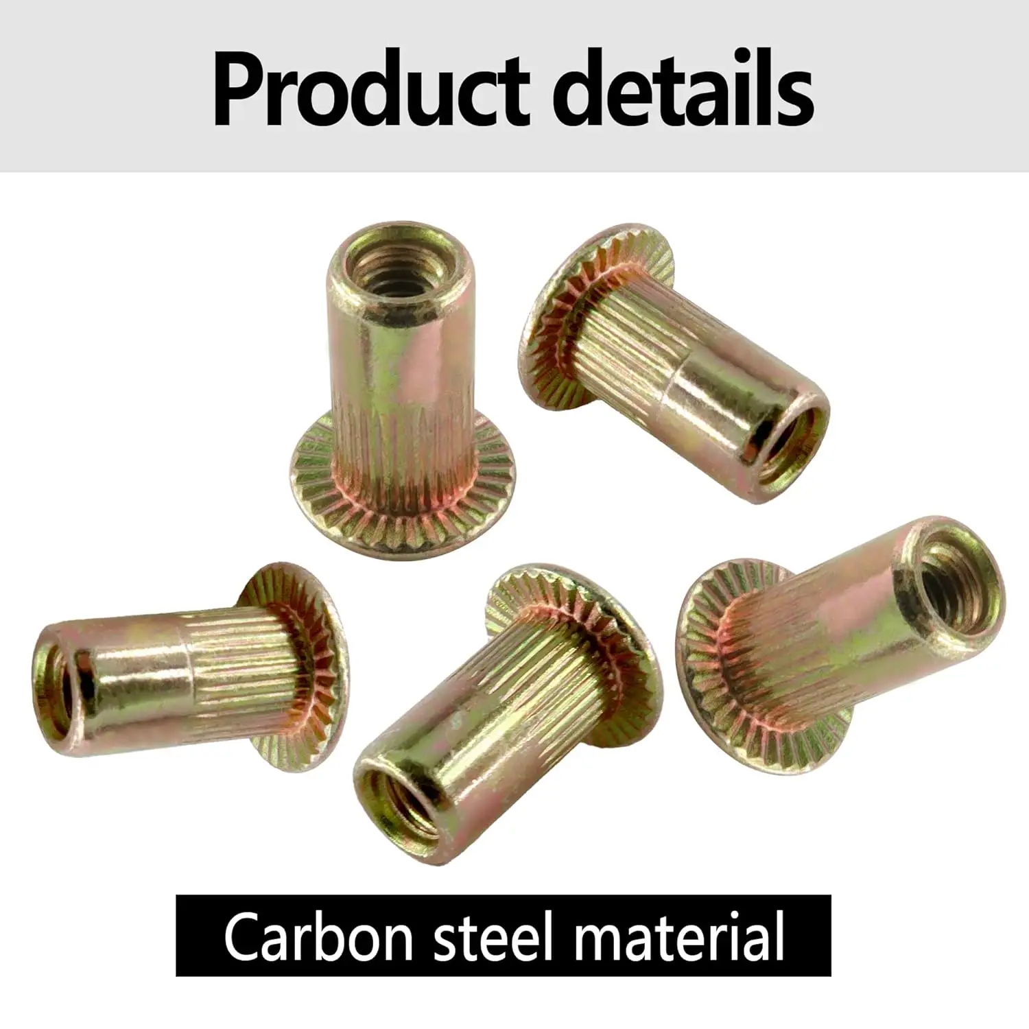 M3M4M5M6M8M10M12 Rivet Nuts, Carbon Steel Flat Head Rivet Threaded Insert Nuts, Suitable for Automobiles, Furniture, Decoration