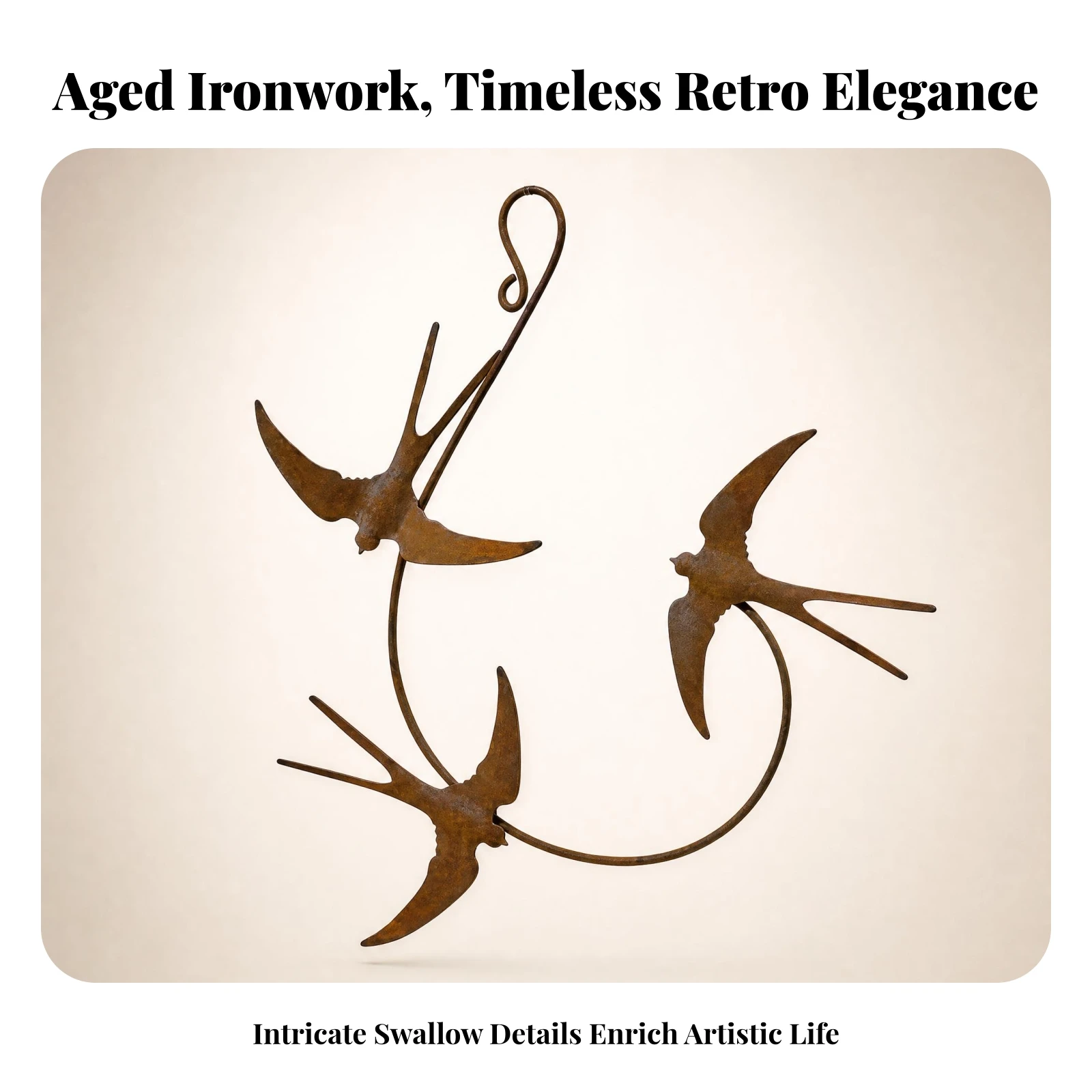 Bird Silhouette Plaque Swallow Bird Wall Art Swallow Wall Art Circular Frame Easy to Hang Rust-Like Finish for Entryway