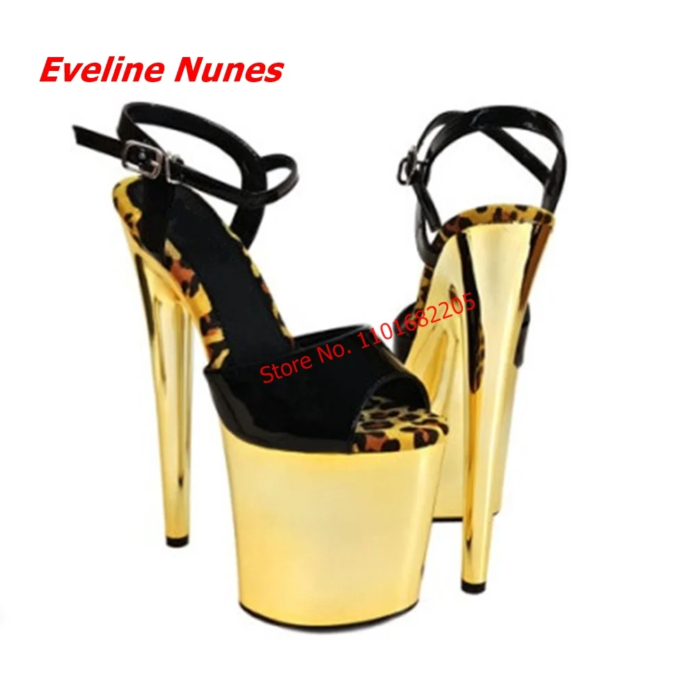 

Yellow Platform Shiny Sandals Peep Toe Thin High Heel 20cm Ankle Strap Buckle Fashion Nightclub Catwalk Shoes For footwear