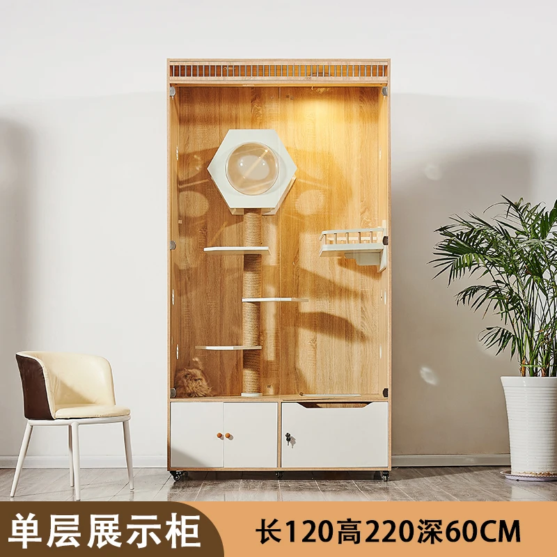 

Cat villa cage glass cabinet pet store house coffee solid wood foster cage three-layer cat nest house display