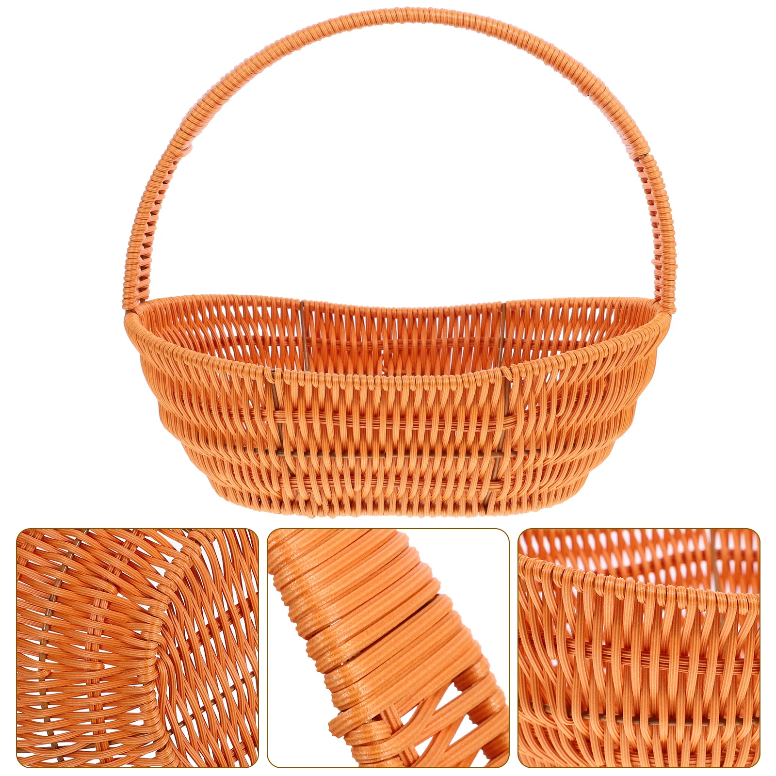 

Imitation Rattan Woven Basket Boat Shaped Handheld Floral Storage Basket Picnic Fruit Decorative Flower Holder
