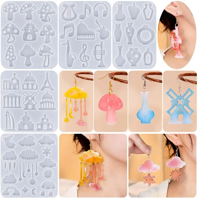 DIY Earrings Crystal Epoxy Resin Mushroom Vase Cloud Castle Musical Instrument Pendant Silicone Mold