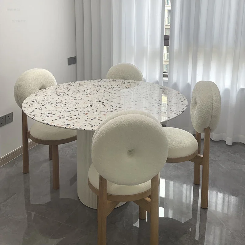 Modern Minimalist Luxury Slate Dining Tables Small Apartment Dining Table and Chair Set Nordic Solid Wood Round Tables Furniture