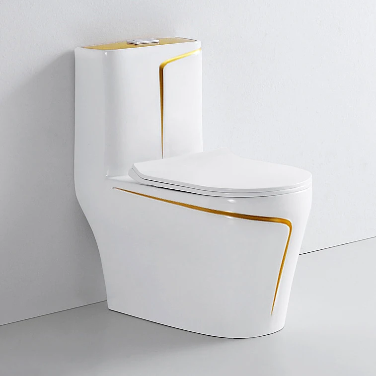 Modern Sanitary Ware White Color Water Closet Siphonic Ceramic Commode Bowl Bathroom Luxury Wc One Piece Toilet With Gold Rim