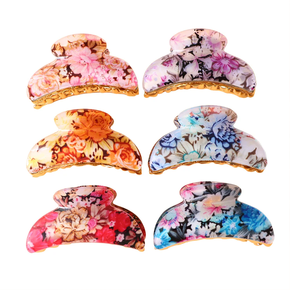 12pcs Large Floral Hair Claw Clip Acrylic Hair Clamp Jaw Hairgrip for Women and Girls printed hair claw