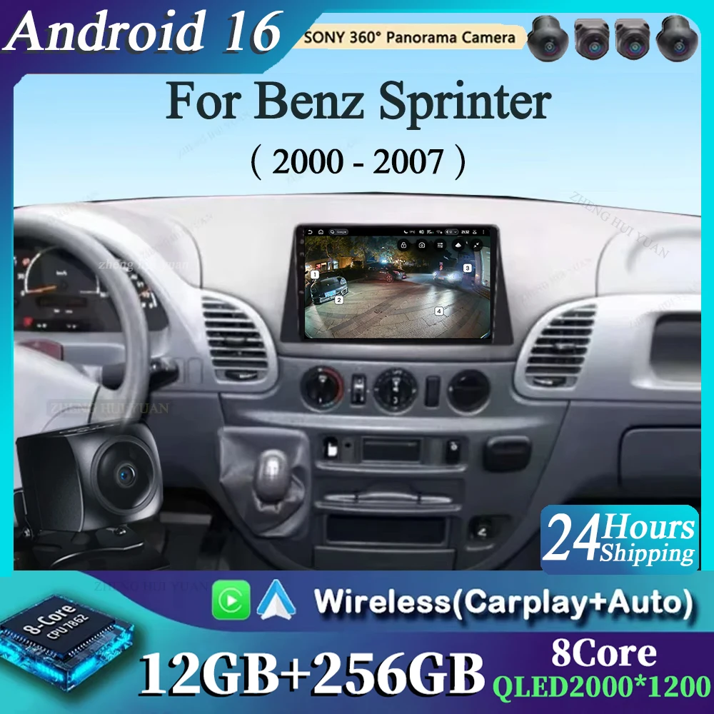 

Для Mercedes-Benz Sprinter 2000-2007 Android 16 CarPlay Автомагнитола Мультимедийная навигационная система Видео DVD Авторадио Стерео 2din