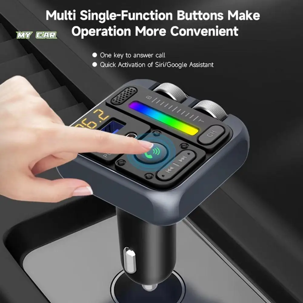

5V/2.4A Bluetooth 5.3 FM Transmitter Colorful Atmosphere Light Digital Display Car MP3 Music Player Support USB Flash Drive