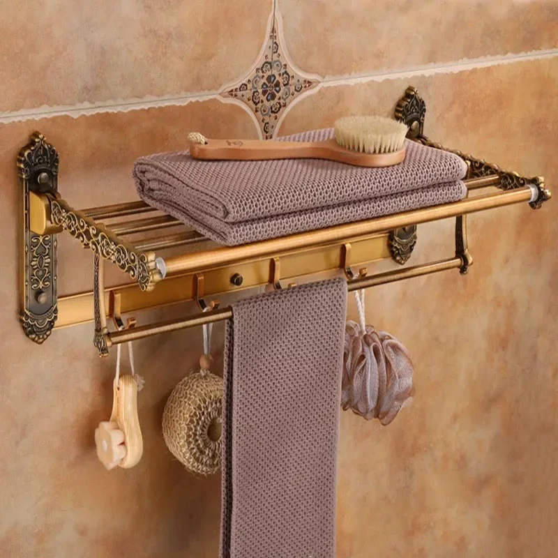 Antique Aluminum Carved Bath Hardware Bathroom Shelf Towel Rack Paper Holder Toilet Brush Holder Bathroom Accessories