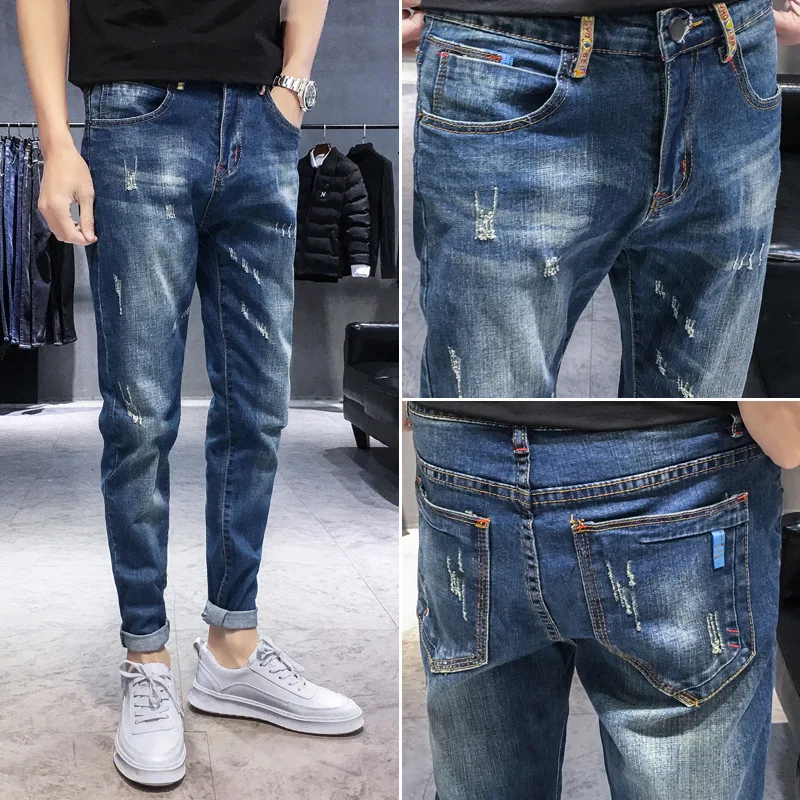 

Men's Skinny Jeans Casual Loose Fit Bla Denim Pants mid Waist Straight Leg Long Trousers for Teen Boys Faionable Waed