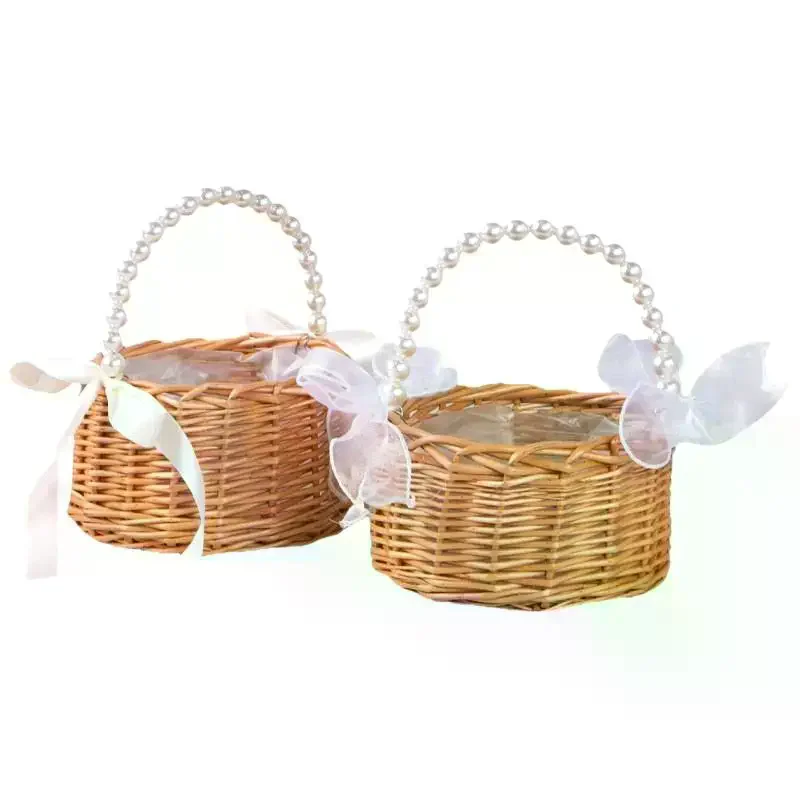 Willow Rattan Woven Wedding Basket Wicker Half Moon Storage With Handle Sturdy Flower Girls Baskets Home Picnic Sundry Container