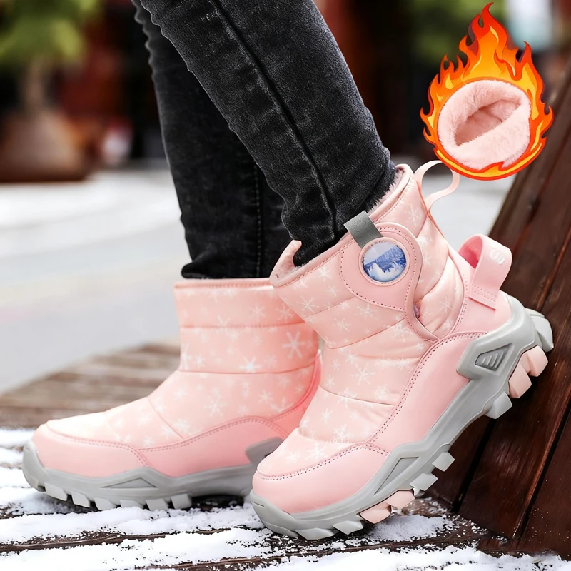 

Cute Pink Girls Boots Winter Comfortable Thick Warm Kids Boots Anti Slip Fashion Children Sport Snow Boots For Student Boys