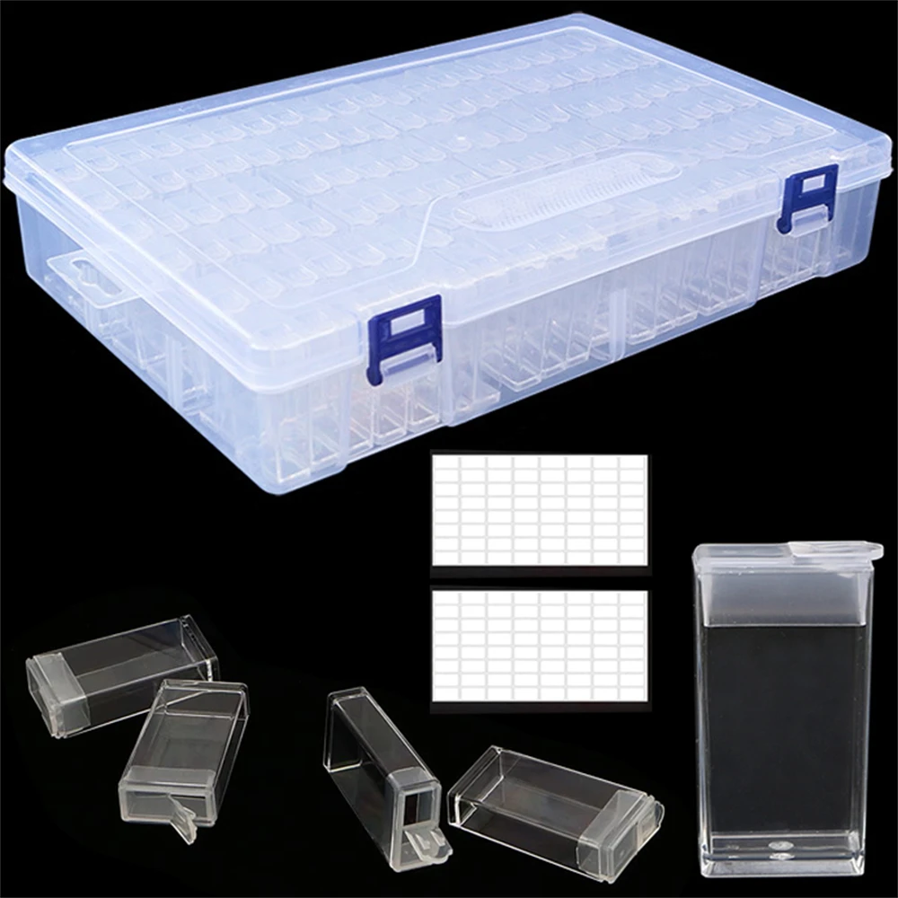 

126 Grids Diamond Painting Drill Storage Containers Organizer Case Embroidery Beads Storage Box with Label Stickers Accessories