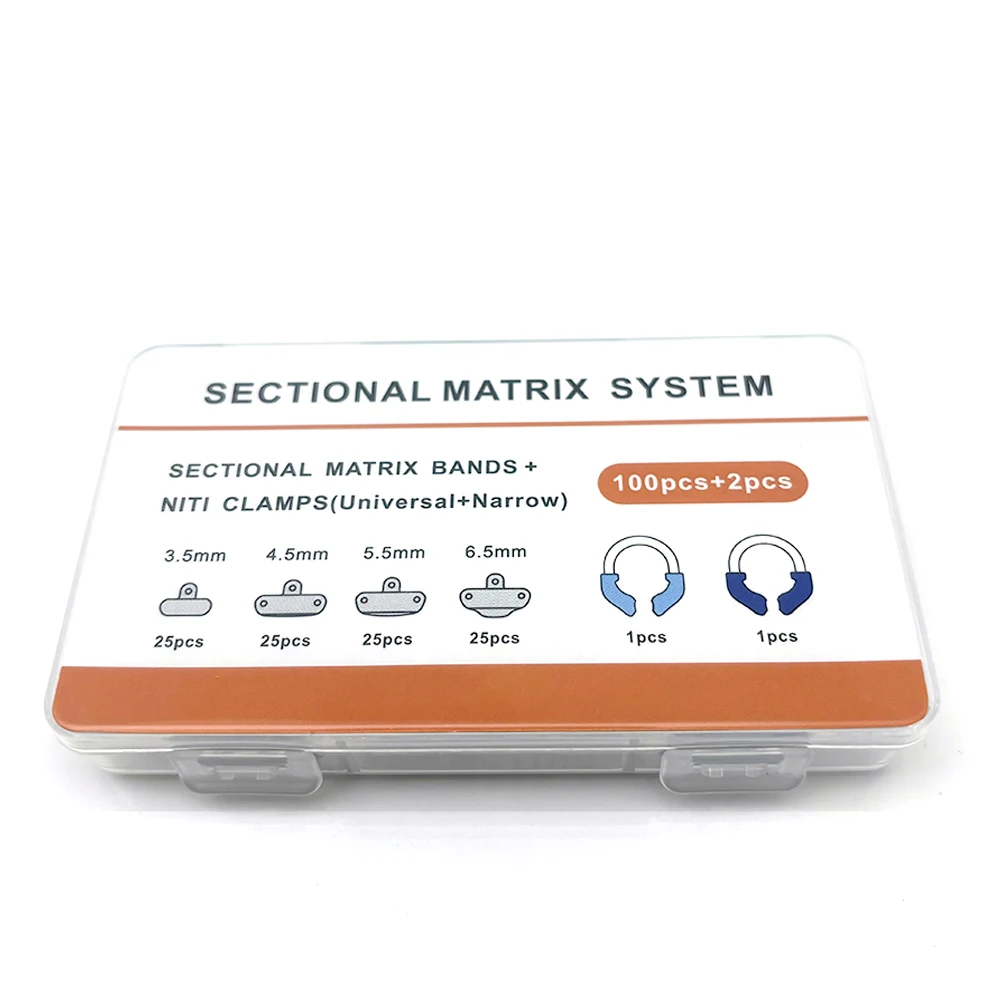Dental Matrix Band Kit 102PCS with Nickel Titanium Clamps for Professional Restorative Dentistry Contoured Metal Matrices view 5