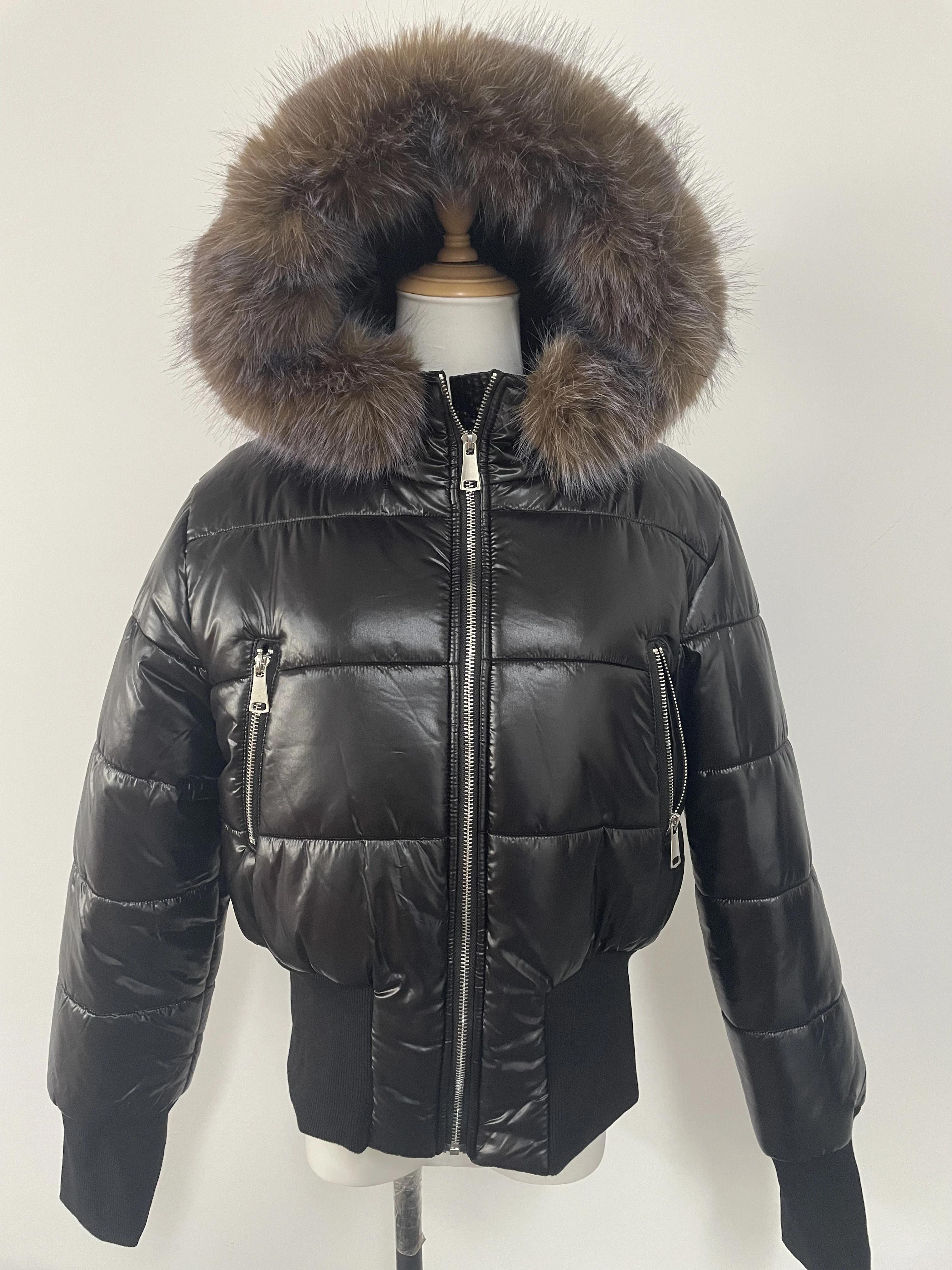 معطف نسائي منتفخ بياقة من الفرو الصناعي ملابس شتوية بقصة ضيقة وحزام بلون سادة #6