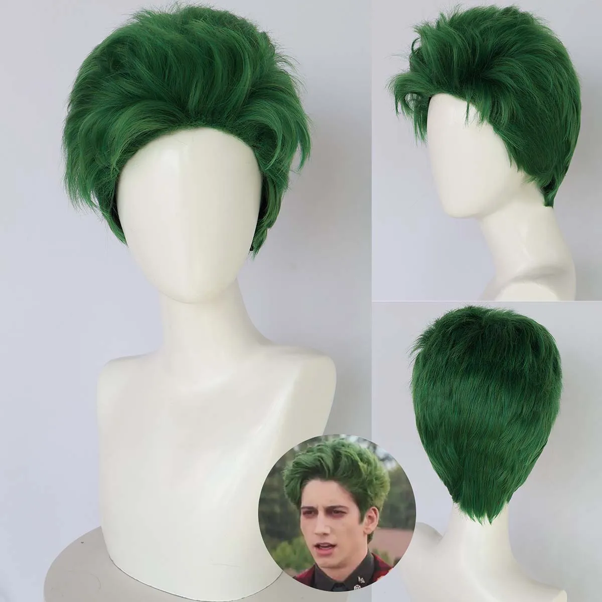 Peruki męskie krótkie zielone do cosplayu Zeda z filmu Zombie 4 z 2025 roku, do odgrywania ról.