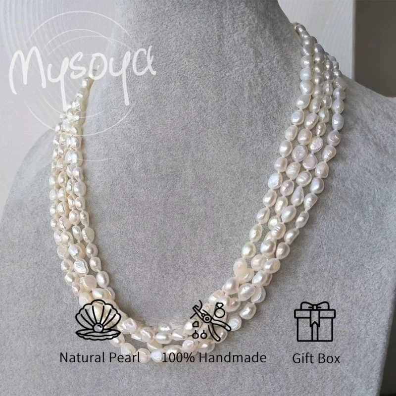 

MYSOYA Белое длинное ожерелье из пресноводного жемчуга в стиле барокко 5-6 мм с подарочной коробкой для ее него, идеально подходящее для дня рождения, свадьбы, Дня святого Валентина