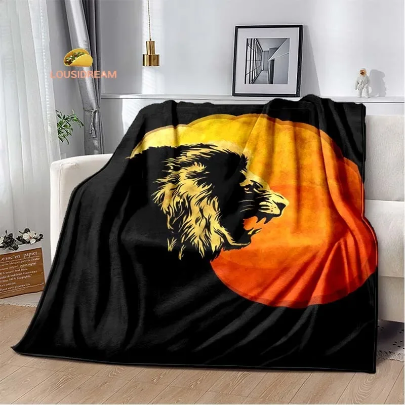 Majestic Lion Print Flannel Soft Warm Blanket Retro Bed Bedroom Living Room Sofa Blanket Travel Portable Picnic Blanket