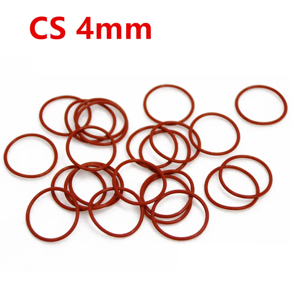 

VMQ O Ring Seal Gasket Thickness CS 4mm OD 12~150mm Silicone Rubber Insulated Waterproof Washer Round Shape Nontoxi Red