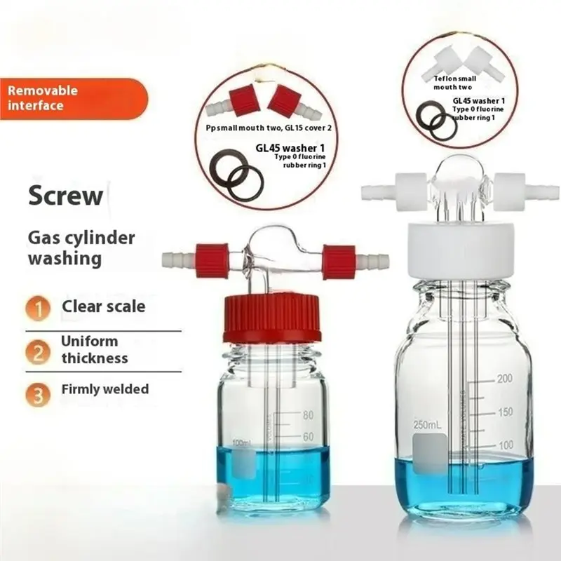 Screw Mouth Gas Washing Bottle GL45 High Borosilicate 500Ml Glass Bottle Lab Washing Buffer PP Caps Sealed Bottle