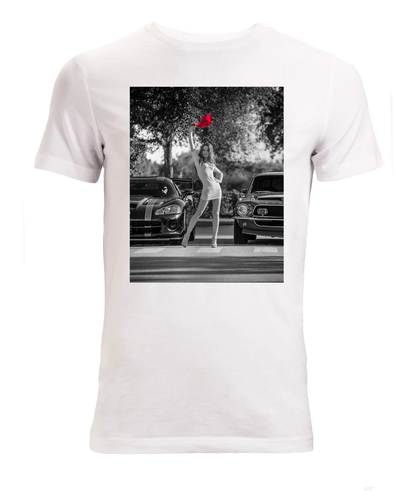 New Fashion Cool Casual T Shirts Street Race Girl and A Red Bandana Giving Start Men's White Stylish Top Summer Tee Shirt