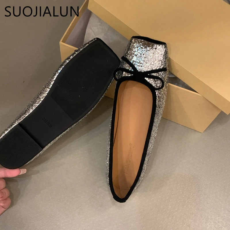 Suojialun 2023 Herbst Frauen flache Schuhe Mode runde Zehen flachen Slip auf flachen Balletts chuhen Mode Gold weiche lässige Ballerinas s