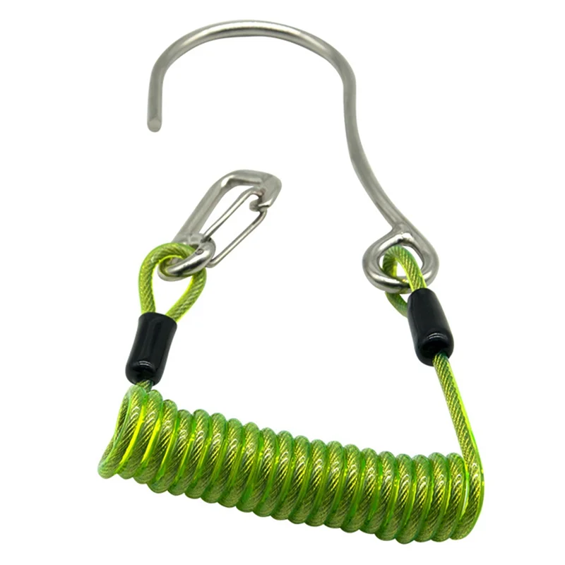 Single Head Dive Reef Rafting Hook Stainless Steel Reef Hook Spiral Coil Spring Cord Dive Safety Accessory - Green