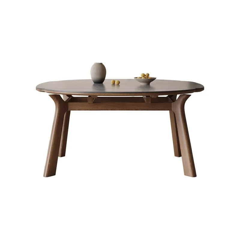 

American French folding dining table solid wood retractable variable round table medium antique high-end new home