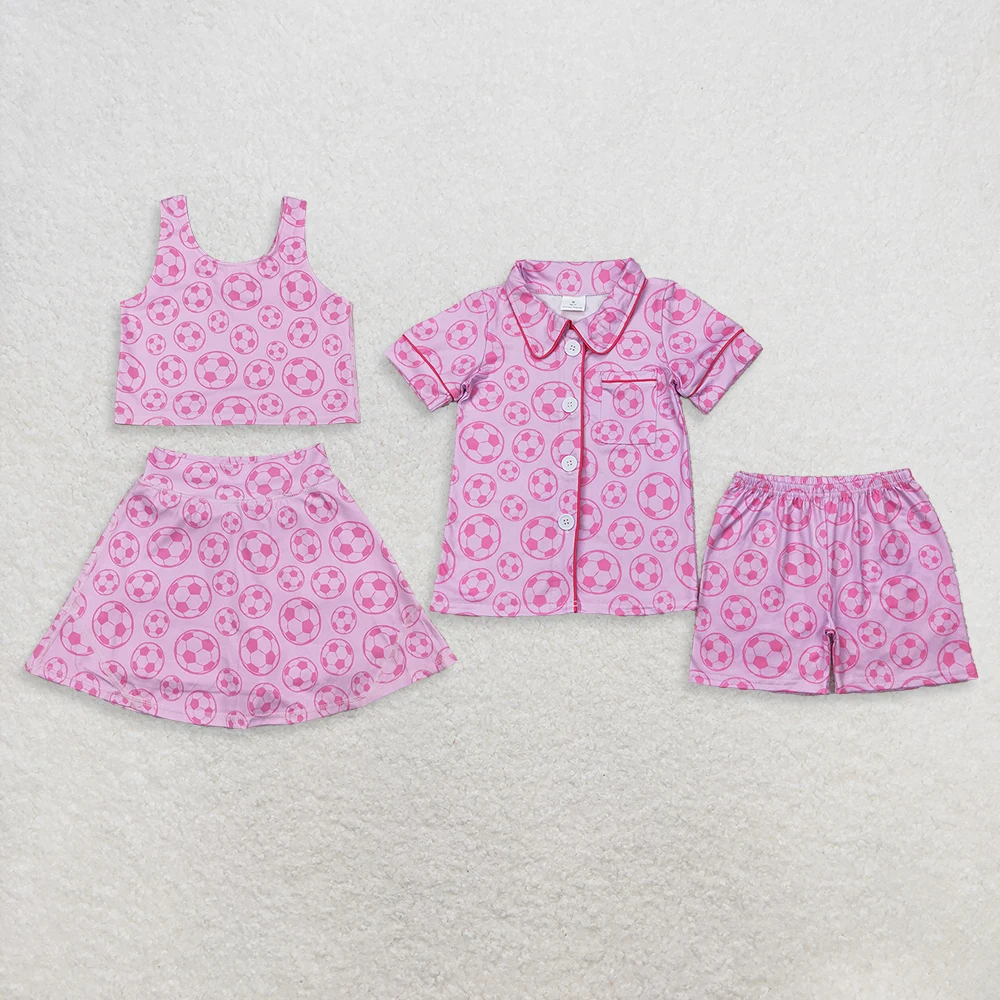 Wholesale Toddler Bows Shirt Pink Skirt Shorts Kids Skort Set Athletic Football Clothes Baby Girl Yoga Active Summer Clothing