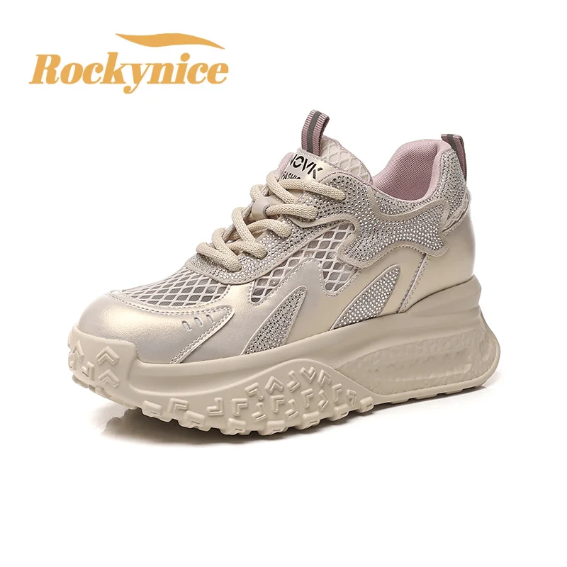 

New 2026 Spring Summer Casual Sport Shoes Thick Sole Breathable Mesh Sneakers 7.5CM Outdoor Walking Chunky Shoes Tennis Trainers