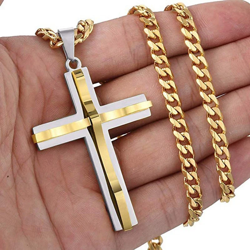 Luxury Mens Jewellery Cross Necklace Men Faith Jewelry Stainless Steel Necklace Chain for Men Hip Hop Punk Party Accessories