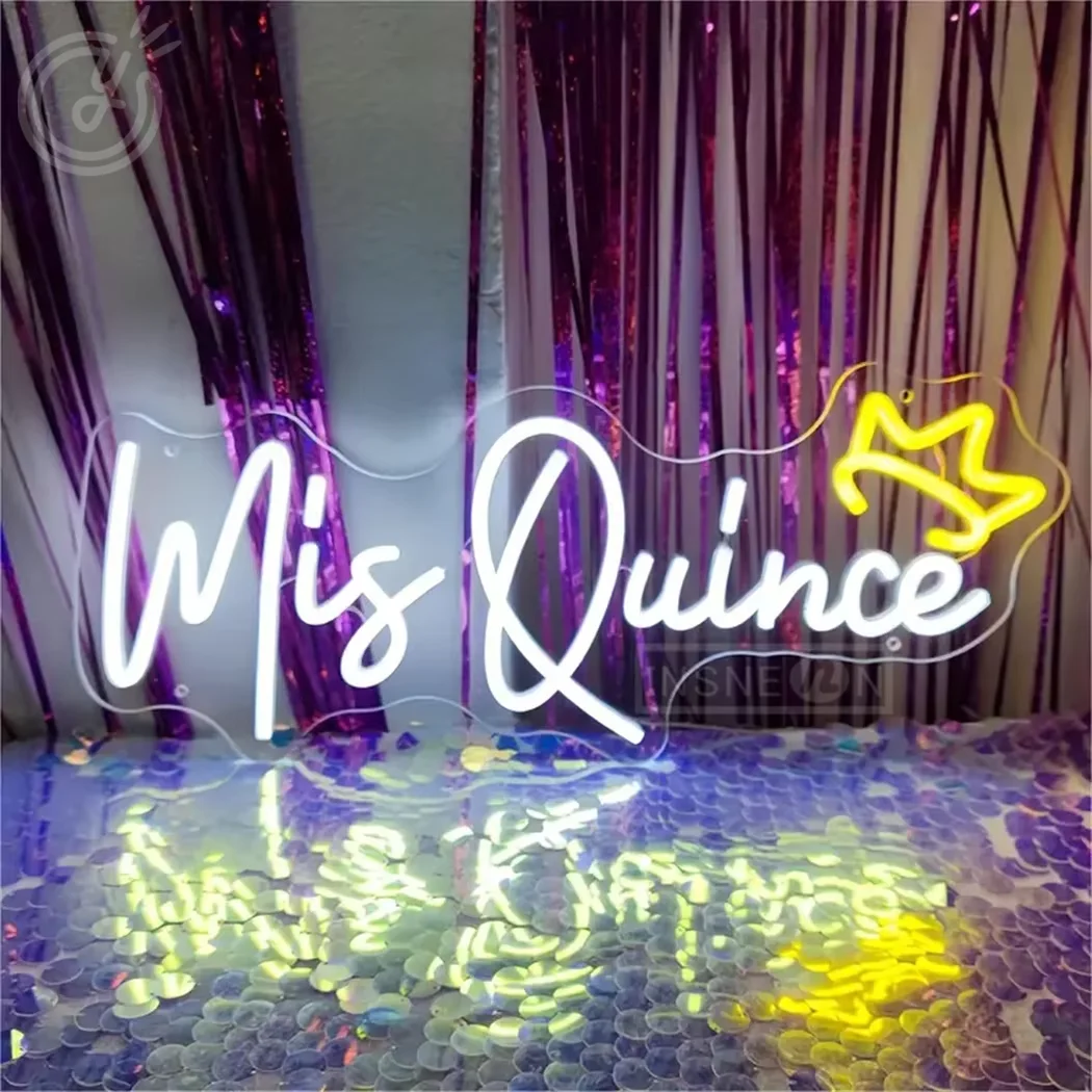 Mis Quince Neon Sign LED สําหรับตกแต่งห้องวันเกิด Happy Birthday ป้ายนีออนสําหรับห้องนอน Mis Quince Neon Sign Light USB Wall Decor