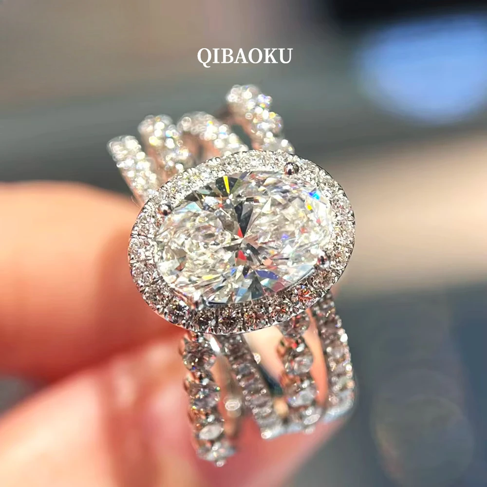 QIBAOKU 1.5CT Oval Cut Moissanite Rings S925 Sterling Silver for Women Lab Diamond Multiple Band Gift Fine Jewelry 2026