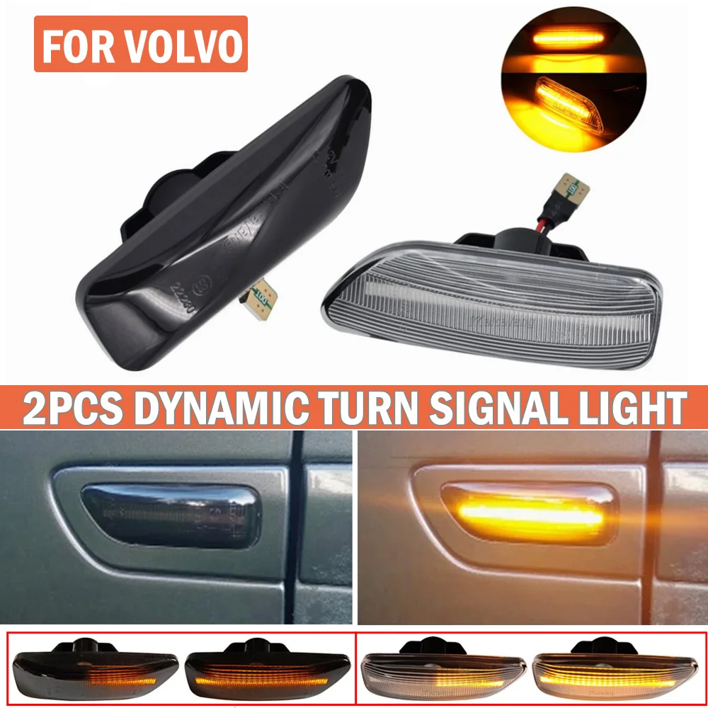 2PCS  LED Dynamic Side Marker Light For Volvo V70 S60 S80 XC70 XC90 2000 2001 2002 2003-2009 Turn Signal Indicator Lamp
