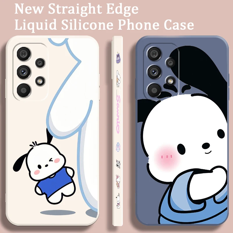 Pacha Dog Sanrio Cartoon Cute Liquid Left Rope For Samsung Note 20 10 A54 A31 A14 A03 A22 A34 A04 A24 Ultra Plus 5G Cover