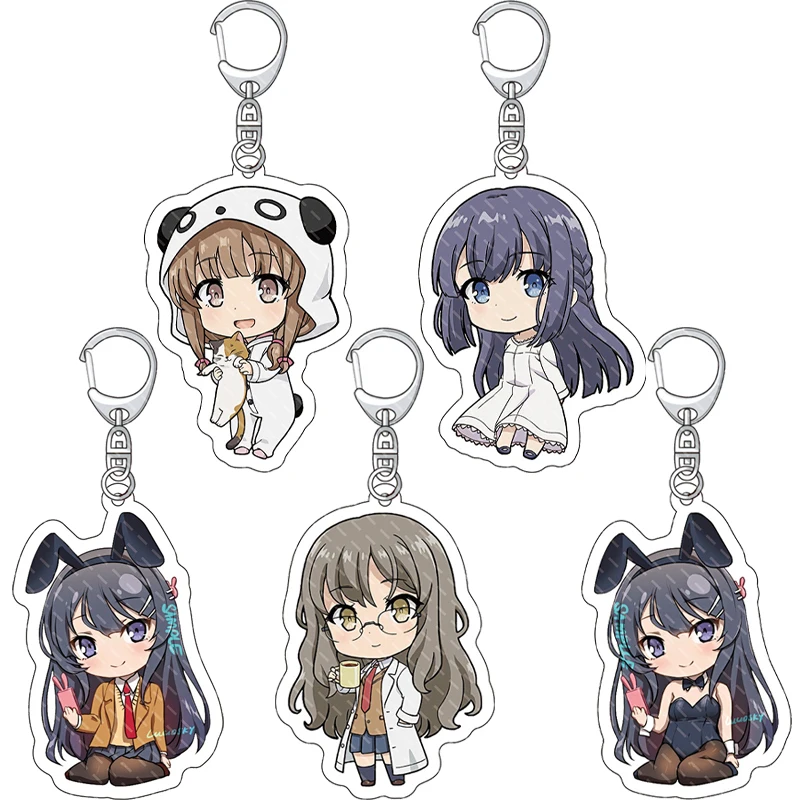 55MM Anime Rascal Does Not Dream of Bunny Girl Senpai Figur Sakurajima Mai Futaba Rio Toyohama Nodoka Acryl-Schlüsselanhänger Geschenke