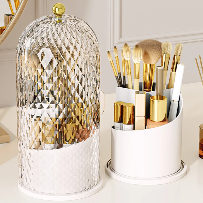 

Makeup Brush Storage Rack Rotating Lipstick Eyebrow Pencil Storage Box Dustproof Desktop Compartment Cosmetic Holder