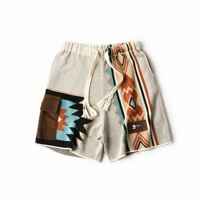 

2024 New Men's Knitted Loose orts Ethnic Sle Versatile Casual Five-Quarter Length Breathable Straight Leg Summer Faion