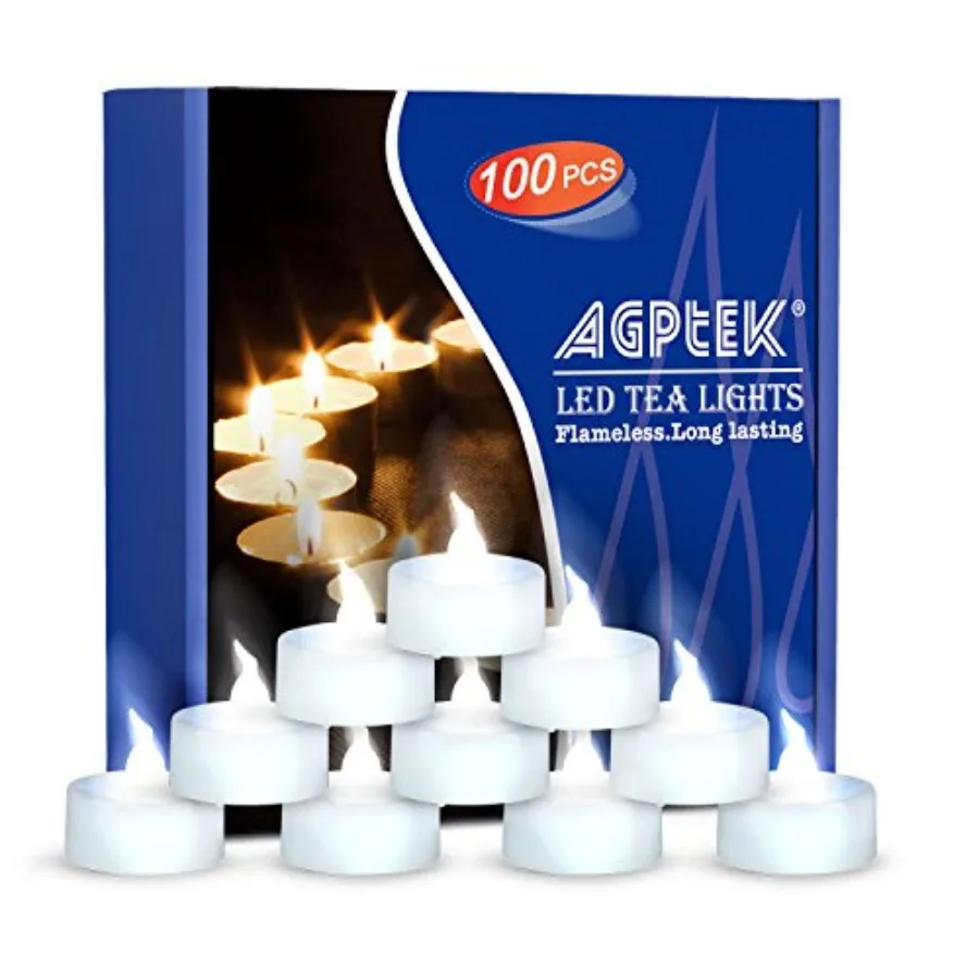 

Tea Lights, 100 Pack Flameless LED Candles Battery Operated Tealight Candles No Flicker Long Lasting Tealight for Wedding Holid