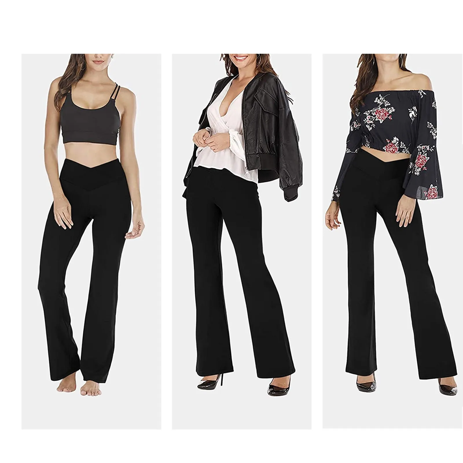 FJM-Pantalon Long artificiel astique pour Femme, Leggings Évasés, Couleur Unie, Taille Haute, Jambes Larges, Yoga 202 létique, Été 2024