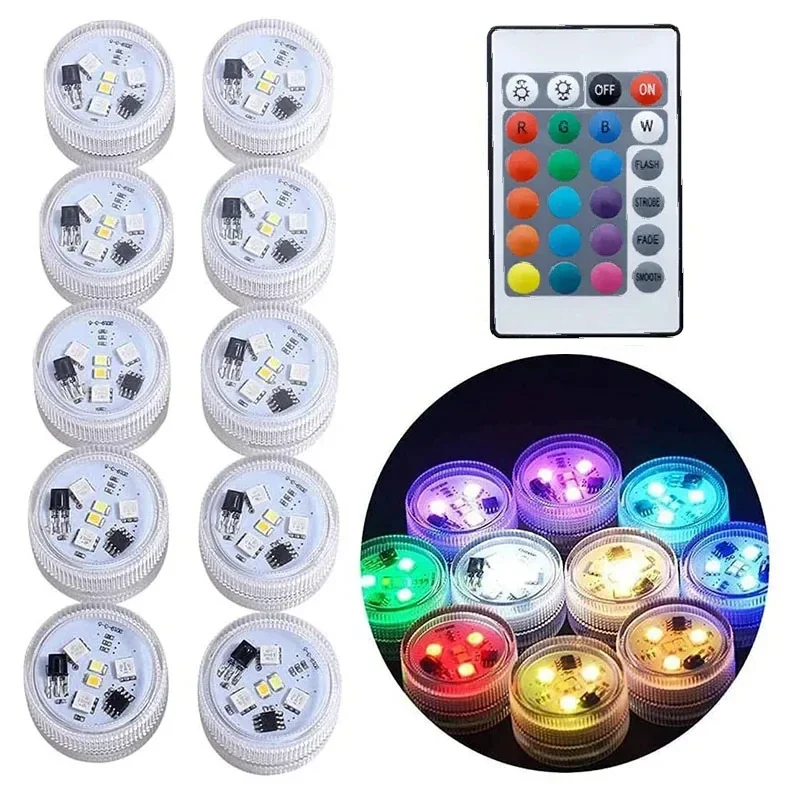 Battery Operated LED Underwater Lights Remote 16 Colors Submersible Light RGB Tea Lamp for Weeding Xmas Valentine's Day Party