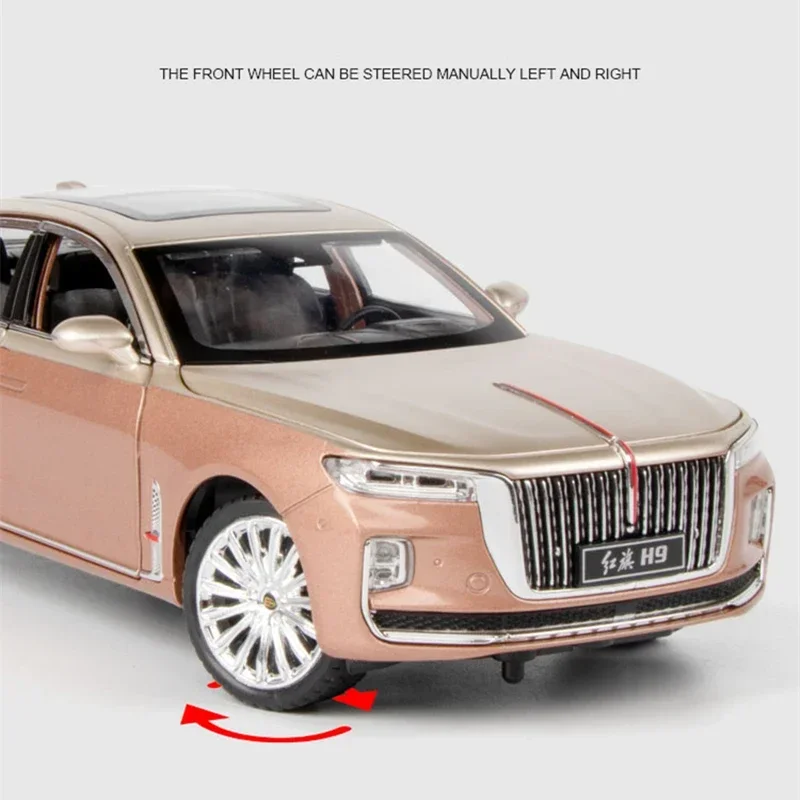 1/24 HONG QI H9 Alloy Luxy Car Model Diecasts Metal Toy Vehicles Car Model Simulation Sound and Light Collection Childrens Gifts