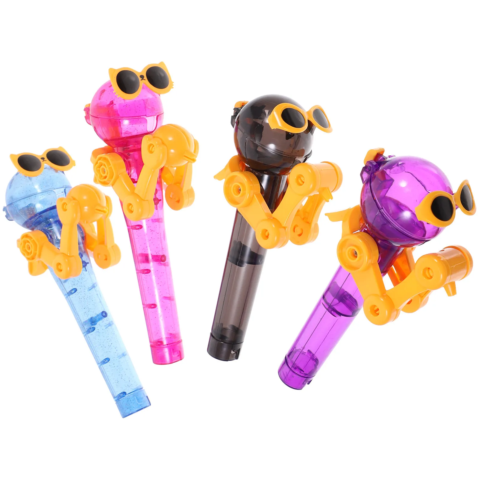 4Pcs Lollipop Holder Robot Dinosaur Style Fun Candy Storage Device for Children Button to Save Lollipops Novelty
