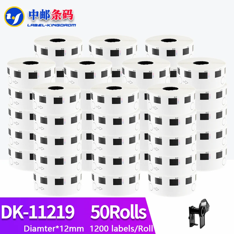 

50 Rolls Brother Compatible DK-11219 Label Diameter 12mm Round 1200Pcs Work for Label Printer QL-700/710/720 DK-1219