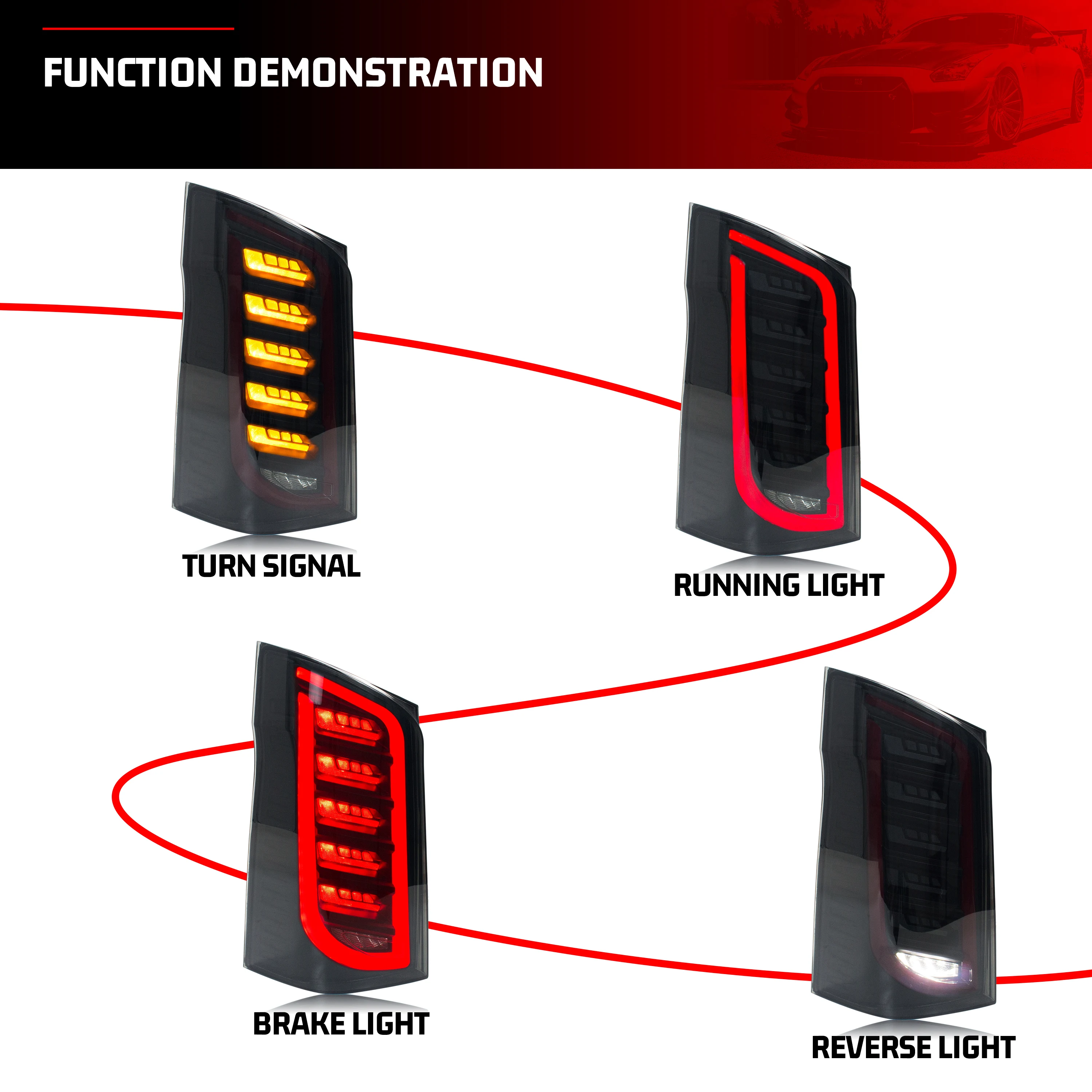 LED-Rückleuchten für Mercedes Benz Vito Metris 2016-2023, sequenzieller Blinker, schwarze Rückleuchten-Baugruppe [Nicht passend für alle V-Klasse / Vito Facelift-Modelle] – Detail 2