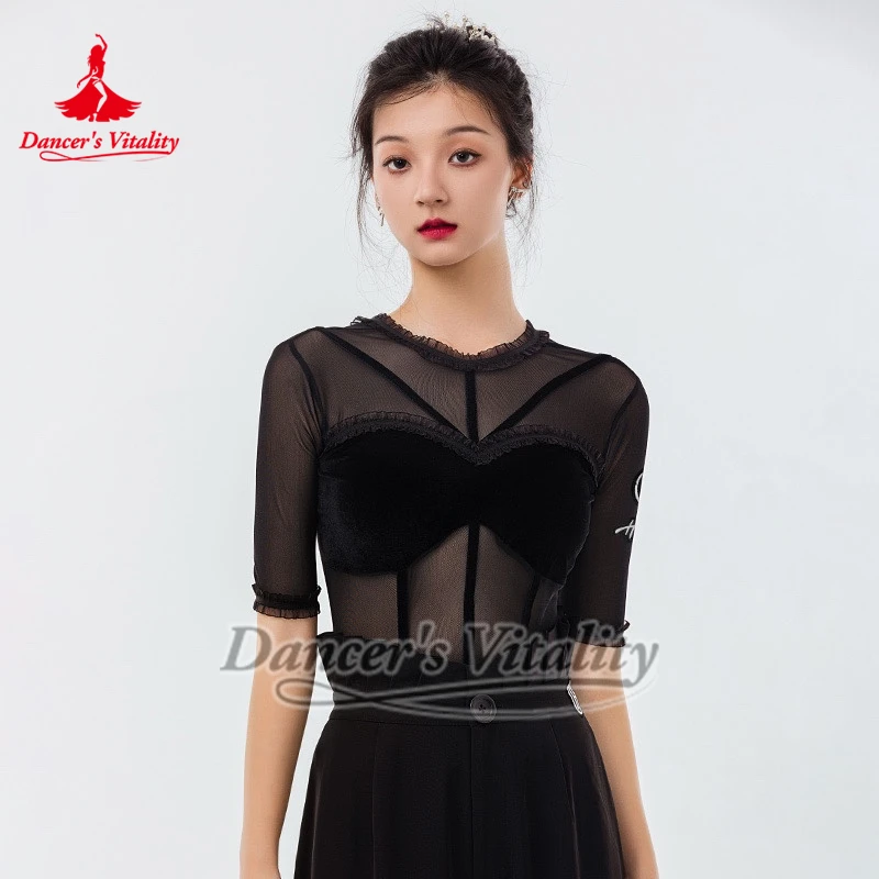 Due colori sono disponibili Pratica di danza sociale Tuta Foxtrot Tango Stampa leopardata Allenamento di gruppi di danza Esegui top coordinati