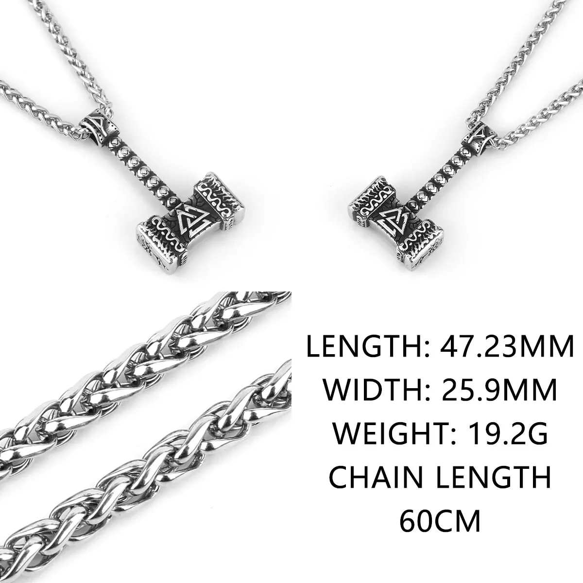 Nordic 316L Stainless Steel Thor's Hammer Pendant Necklace Men and Women Simple Creative Punk Amulet Necklace Jewelry Wholesale - view 6